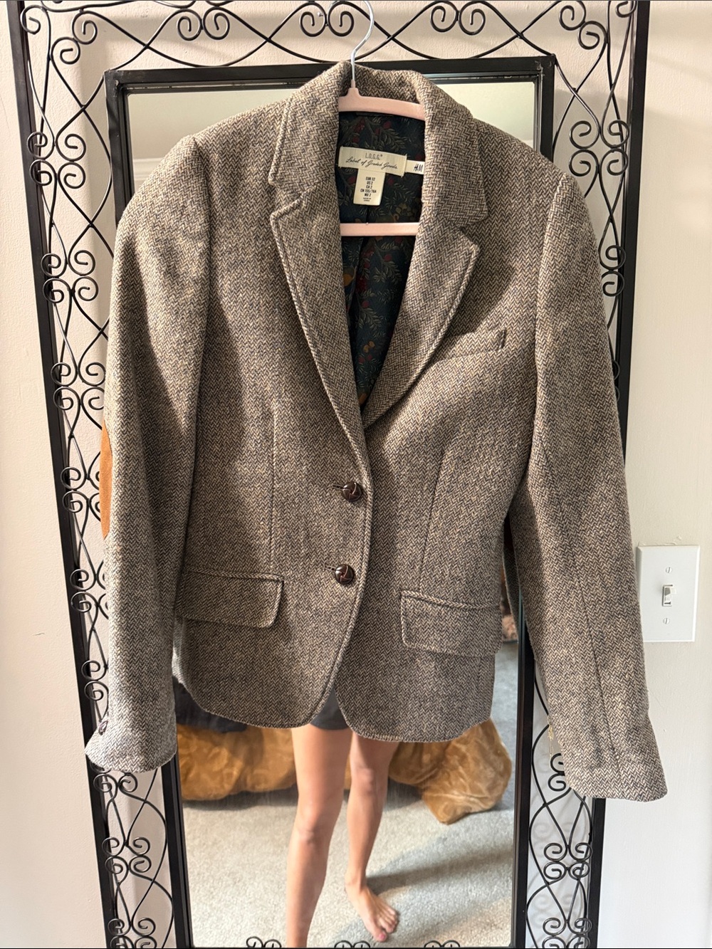 H & M Wool-Blend Brown Herringbone Blazer